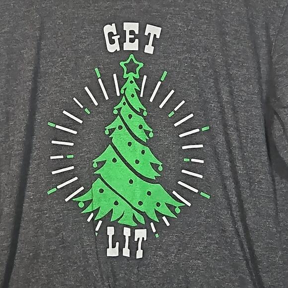 "Get Lit" Charcoal Grey Ugly Christmas Long Sleeve Tee - Unisex - Picture 2 of 7